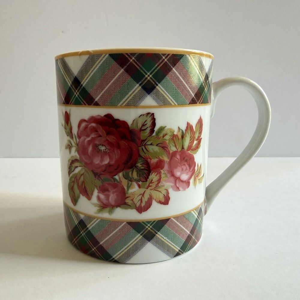 Ralph Lauren Skyler Floral Tartan Plaid Coffee Mug